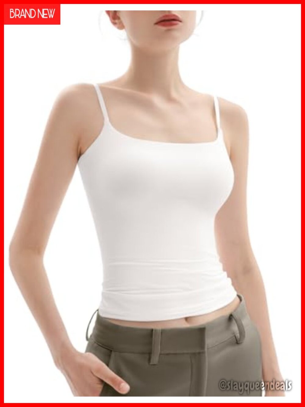 Square Neck Tank Top Adjustable Spaghetti Straps Sleeveless Double Lined Summer